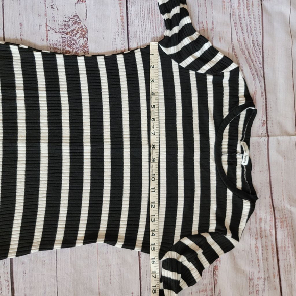 Reformation Jeans Black & White Striped Ribbed Long Sleeve Mini Dress Womens Med - Picture 6 of 6